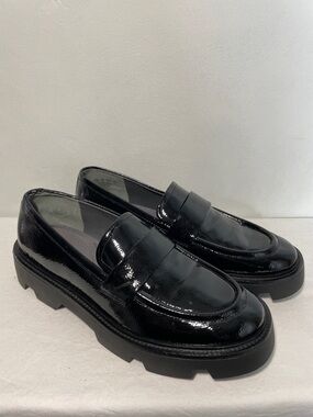 SARTO Faux Black Patent Leather Chunky Penny Loafers 10